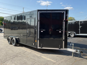 Enclosed SNOWMOBILE Trailer 7.4'x18' Black Black-Out RAMP High County Trailers