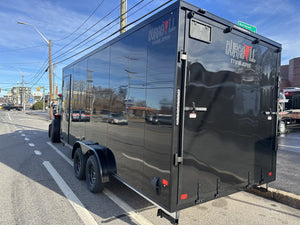 Enclosed Snowmobile Trailer Inline 7.5'x18'+5'V Black Blackout RAMP DuraBull Aluminum 7' Interior