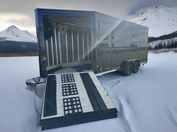 Enclosed Snowmobile Trailer Inline 7.5'x18'+5'V Black Blackout RAMP DuraBull Aluminum 7' Interior