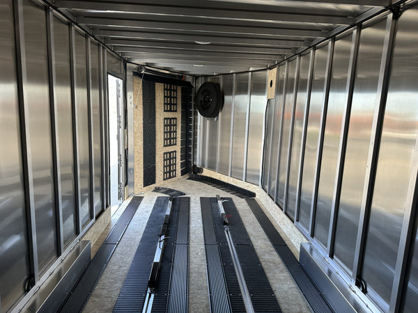 Enclosed Snowmobile Trailer Inline 7.5'x18'+5'V Black Blackout RAMP DuraBull Aluminum 7' Interior