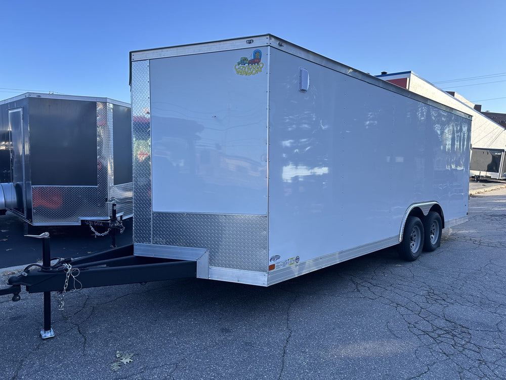 Enclosed Car Hauler 8.5'x20'+2'V WHITE 7000 GVWR Covered Wagon
