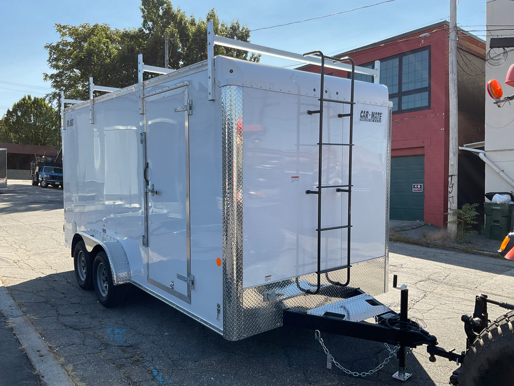 Enclosed Contractor Trailer 7'x16' White BARN CarMate 110v Light 12"up