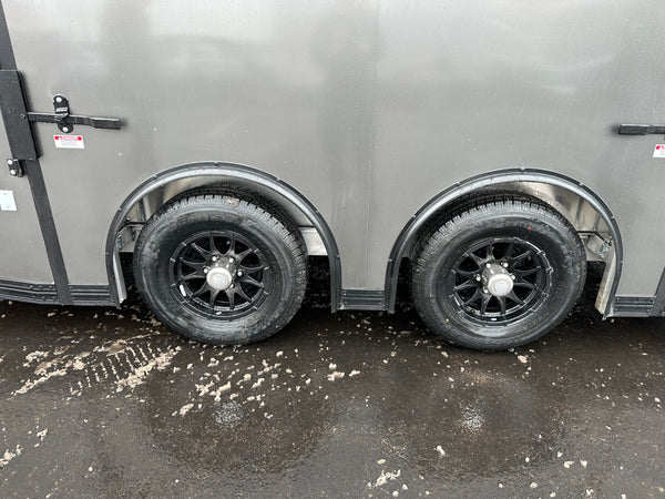 Enclosed Car Hauler Trailer 8.5’x24′ V-Nose 10K GVWR Charcoal Ramp High Country Aluminum