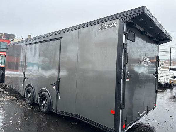 Enclosed Car Hauler Trailer 8.5’x24′ V-Nose 10K GVWR Charcoal Ramp High Country Aluminum