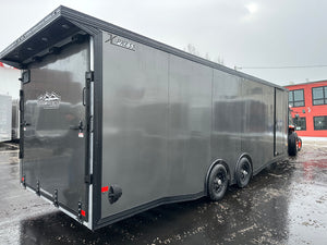 Enclosed Car Hauler Trailer 8.5’x24′ V-Nose 10K GVWR Charcoal Ramp High Country Aluminum