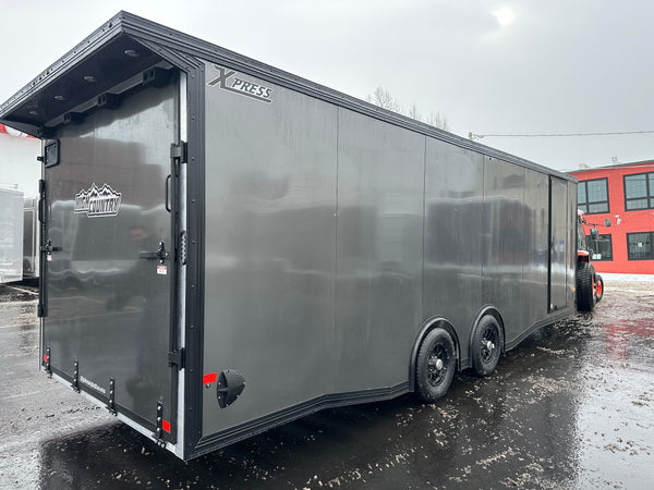 Enclosed Car Hauler Trailer 8.5’x24′ V-Nose 10K GVWR Charcoal Ramp High Country Aluminum