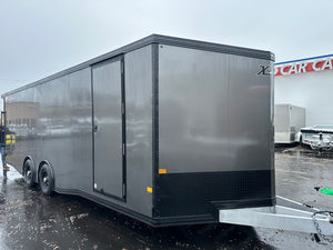 Enclosed Car Hauler Trailer 8.5’x24′ V-Nose 10K GVWR Charcoal Ramp High Country Aluminum