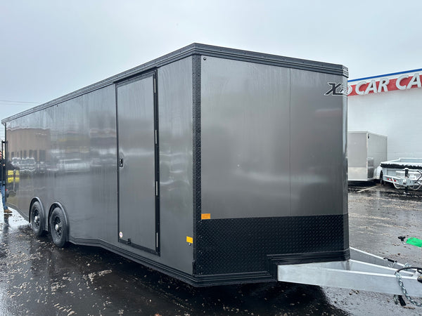 Enclosed Car Hauler Trailer 8.5’x24′ V-Nose 10K GVWR Charcoal Ramp High Country Aluminum