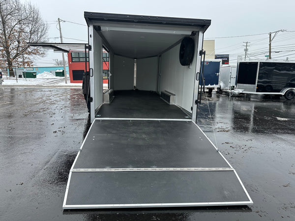 Enclosed Car Hauler Trailer 8.5’x24′ V-Nose 10K GVWR Charcoal Ramp High Country Aluminum