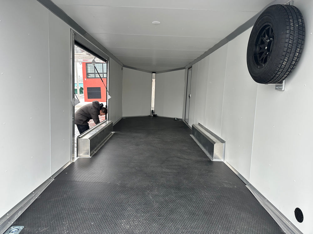 Enclosed Car Hauler Trailer 8.5’x24′ V-Nose 10K GVWR Charcoal Ramp High Country Aluminum