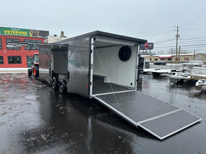 Enclosed Car Hauler Trailer 8.5’x24′ V-Nose 10K GVWR Charcoal Ramp High Country Aluminum