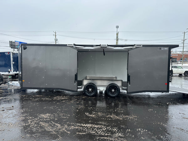 Enclosed Car Hauler Trailer 8.5’x24′ V-Nose 10K GVWR Charcoal Ramp High Country Aluminum