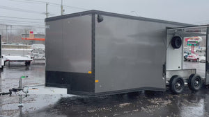 Enclosed Car Hauler Trailer 8.5’x24′ V-Nose 10K GVWR Charcoal Ramp High Country Aluminum