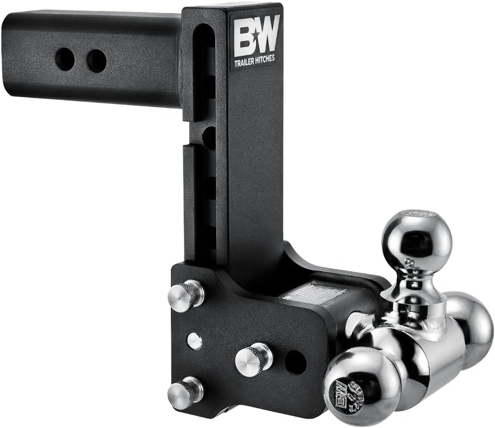 B&W Trailer Hitches TS20049B Trailer Hitch Ball Mount; Tow & Stow ™; Class V; Fits 2-1/2 Inch Receiver; 14500 Pound GTW/ 1450 Pound TW; 7 Inch Drop/ 7-1/2 Inch Rise; Tri Ball-1-7/8 Inch (3500 Pounds) 2 Inch (7500 Pounds) 2-5/16 Inch (14500 Pounds); Black