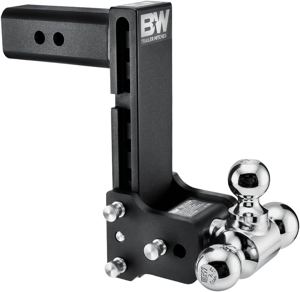 B&W Trailer Hitches TS20050B Trailer Ball Mount; Tow & Stow ™; Class V; Fits 2-1/2 Inch Receiver; 14500 Pound Gross TW/ 1450 Pound TW; 9 Inch Drop/ 9-1/2 Inch Rise; Tri Ball-1-7/8 Inch (3500 Pounds) 2 Inch (7500 Pounds) 2-5/16 Inch (14500 Pounds); Black