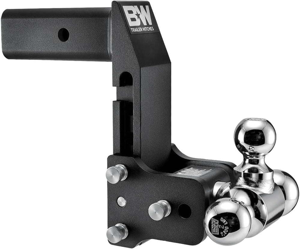 B&W Trailer Hitches TS20067BMP Trailer Hitch Ball Mount; Tow & Stow; Class V; Fits 2-1/2 Inch Receiver; 14500 Pound GTW/ 1450 Pound TW; 7 Inch Drop/ 7-1/2 Inch Rise; Tri Ball-1-7/8 Inch (3500 Pounds) 2 Inch (7500 Pounds) 2-5/16 Inch (14500 Pounds); Black