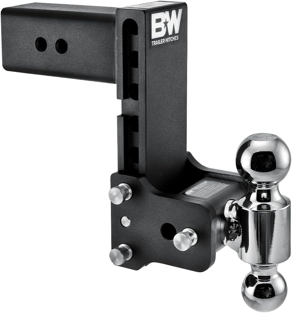 B&W Trailer Hitches TS30040B Trailer Hitch Ball Mount; Tow & Stow Model 10; Class V; Fits 3 Inch Receiver; 21000 Pound GTW/ 2100 Pound TW; 7-1/2 Inch Drop/ 7 Inch Rise; Dual Ball 2 Inch (7500 Pounds) 2-5/16 Inch (21000 Pounds); Black
