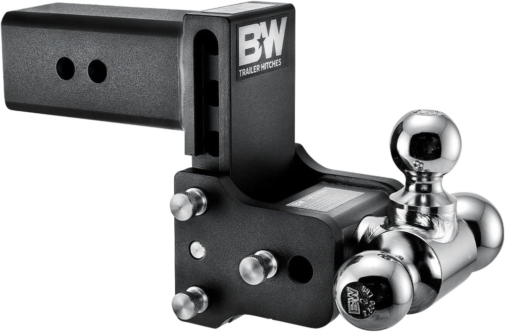 B&W Trailer Hitches TS30048B Trailer Hitch Ball Mount; Tow & Stow; Class V; Fits 3 Inch Receiver; 21000 Pound GTW/ 2100 Pound TW; 4-1/2 Inch Drop/ 4 Inch Rise; Tri Ball-1-7/8 Inch (3500 Pounds) 2 Inch (7500 Pounds) 2-5/16 Inch (21000 Pounds); Black