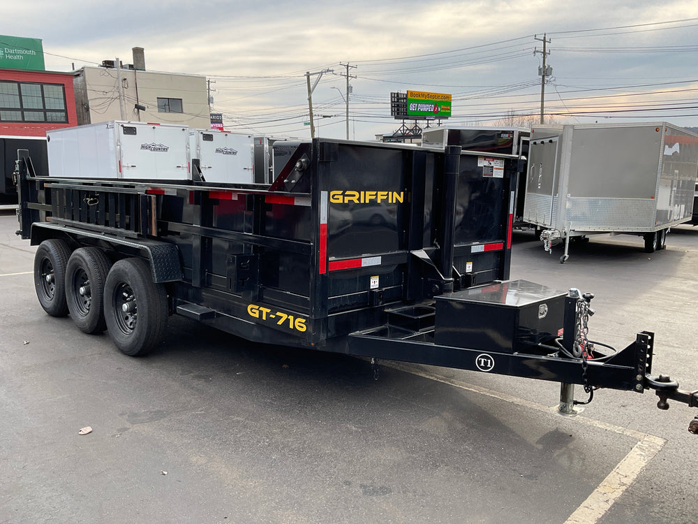 Used Griffin Dump Trailer 83"x16' Black Tri-Axle 21K GVWR with Ramps Griffin Trailers