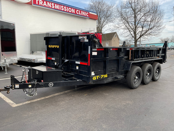 Used Griffin Dump Trailer 83"x16' Black Tri-Axle 21K GVWR with Ramps Griffin Trailers