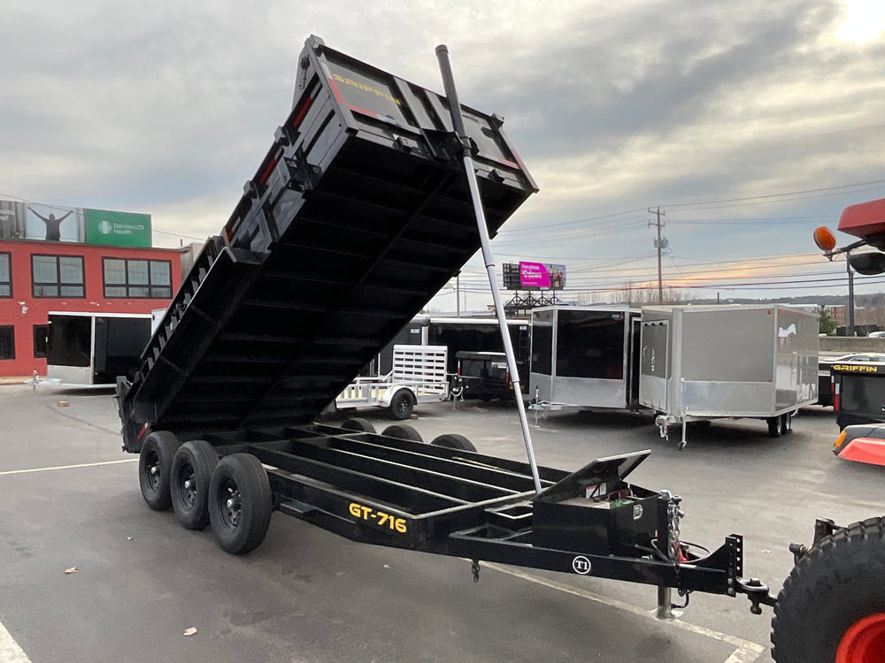 Used Griffin Dump Trailer 83"x16' Black Tri-Axle 21K GVWR with Ramps Griffin Trailers