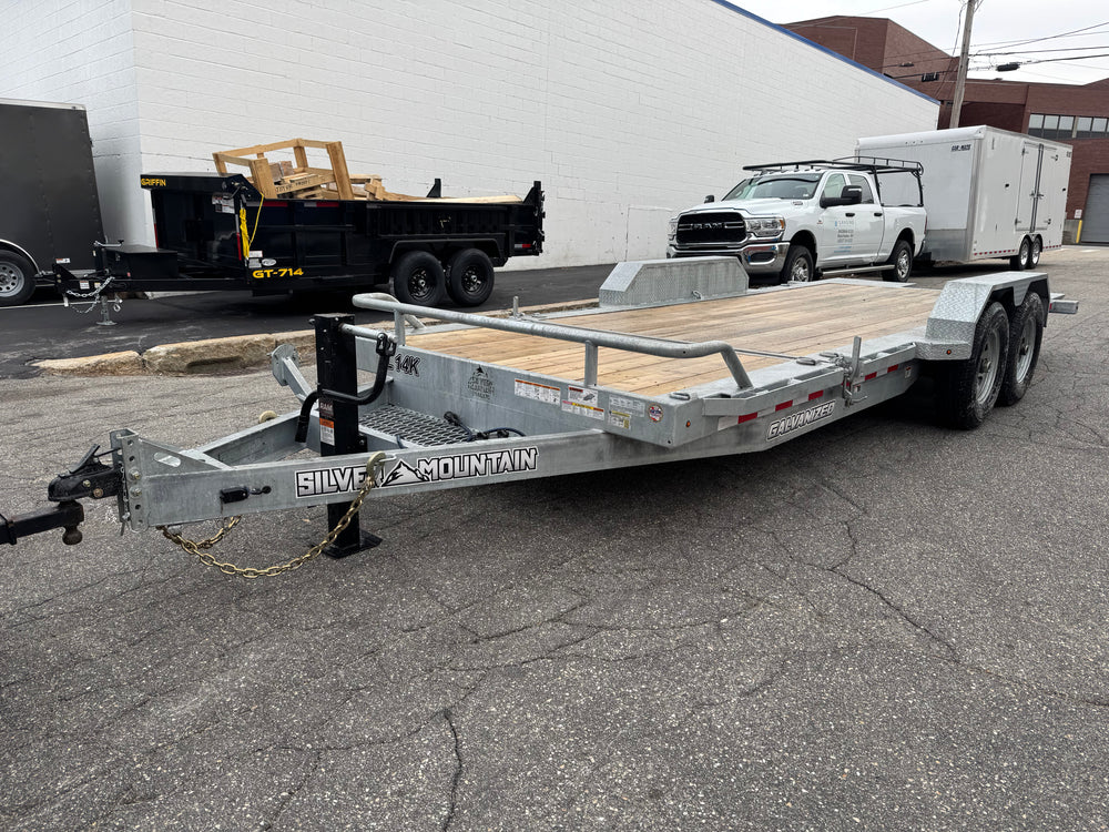 Galvanized Gravity Tilt Equipment Trailer 83″x20′ 14k GVWR Silver Mountain Torsion Axle