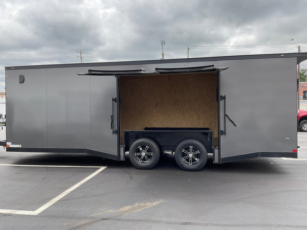 Enclosed Car Hauler Trailer Covered Wagon 8.5'x24'+2'V Charcoal BLACK OUT Covered Wagon Trailers