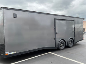 Enclosed Car Hauler Trailer Covered Wagon 8.5'x24'+2'V Charcoal BLACK OUT Covered Wagon Trailers