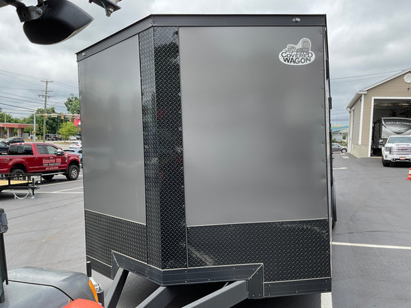 Enclosed Car Hauler Trailer Covered Wagon 8.5'x24'+2'V Charcoal BLACK OUT Covered Wagon Trailers