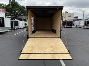 Enclosed Car Hauler Trailer Covered Wagon 8.5'x24'+2'V Charcoal BLACK OUT Covered Wagon Trailers