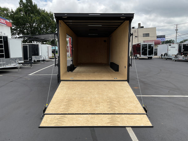 Enclosed Car Hauler Trailer Covered Wagon 8.5'x24'+2'V Charcoal BLACK OUT Covered Wagon Trailers