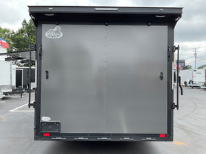 Enclosed Car Hauler Trailer Covered Wagon 8.5'x24'+2'V Charcoal BLACK OUT Covered Wagon Trailers