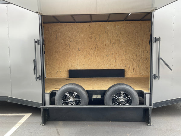 Enclosed Car Hauler Trailer Covered Wagon 8.5'x24'+2'V Charcoal BLACK OUT Covered Wagon Trailers