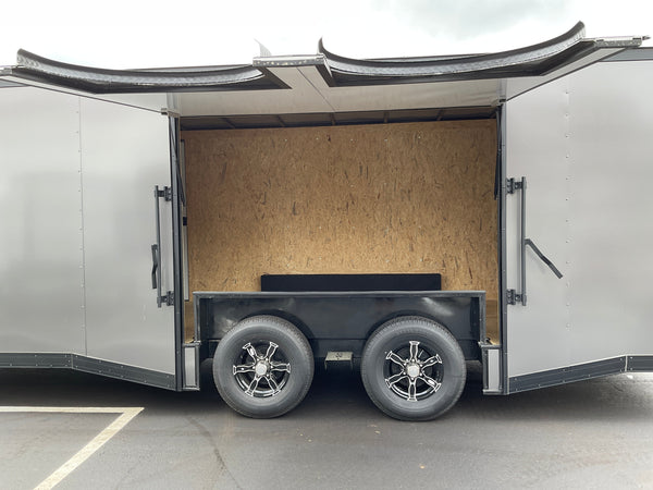 Enclosed Car Hauler Trailer Covered Wagon 8.5'x24'+2'V Charcoal BLACK OUT Covered Wagon Trailers