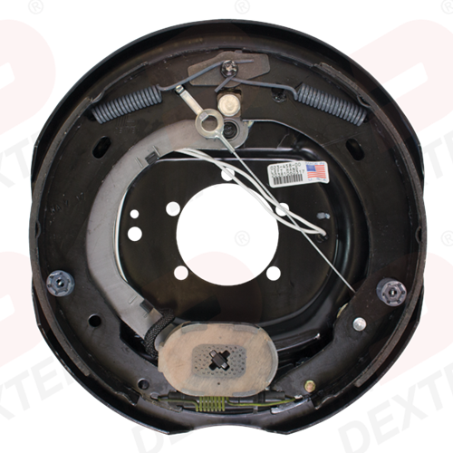 Dexter 6,000 Lbs Per Pair Capacity (3,000 lbs Each) 12" x 2" Nev-R-Adjust® Electric Drum Brake Assembly, Left Side, 5-Bolt Mount, Retail Boxed Dexter