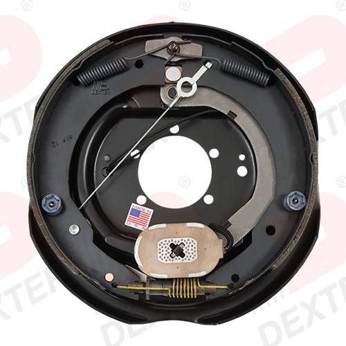Dexter 7,000 Lbs Per Pair Capacity (3,500 Lbs Each) 12" x 2" Nev-R-Adjust® Electric Drum Brake Assembly Complete, Right Side, 5-Bolt Mount, Retail Boxed