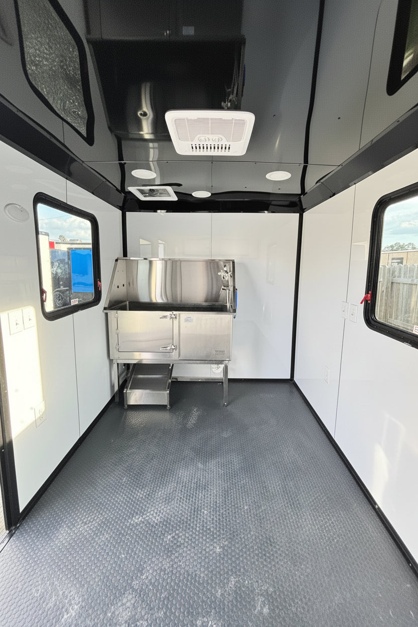 Panther Cargo Trailer 7'x14' Black Blackout Dog Washing Trailer Ron's Toy Shop, Inc.