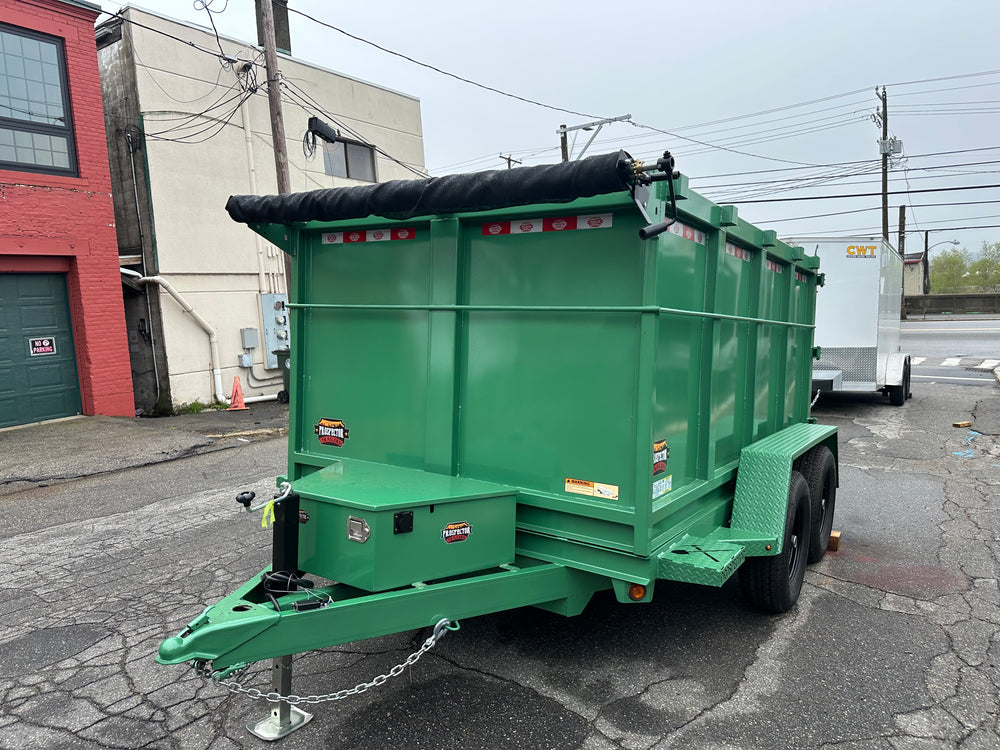 Dump Trailer 6’x10′ Green Covered Wagon – 48″ High Sides – 10K GVWR w/ Tarp and Spare Tire + Mount