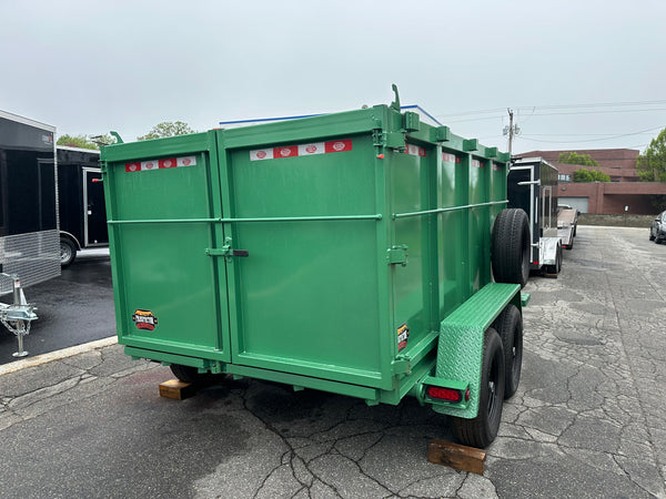 Dump Trailer 6’x10′ Green Covered Wagon – 48″ High Sides – 10K GVWR w/ Tarp and Spare Tire + Mount