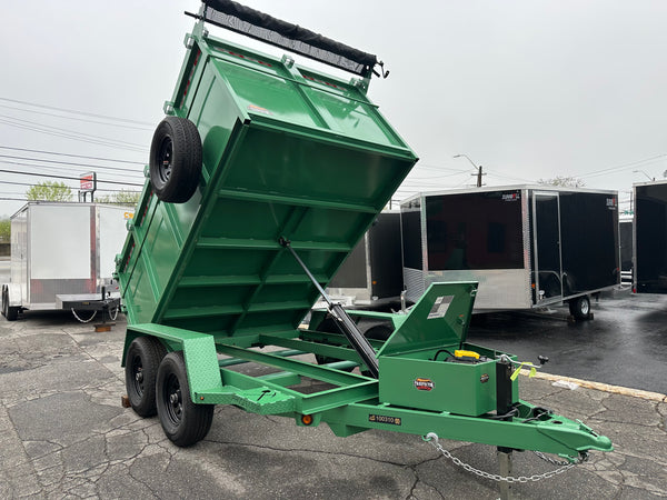 Dump Trailer 6’x10′ Green Covered Wagon – 48″ High Sides – 10K GVWR w/ Tarp and Spare Tire + Mount
