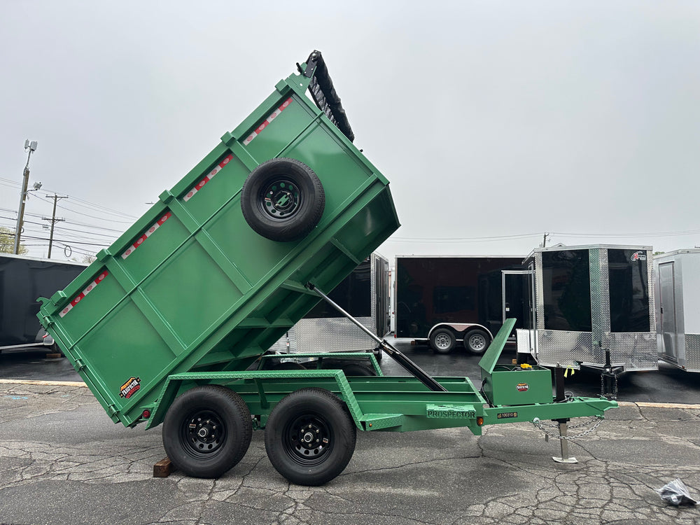 Dump Trailer 6’x10′ Green Covered Wagon – 48″ High Sides – 10K GVWR w/ Tarp and Spare Tire + Mount