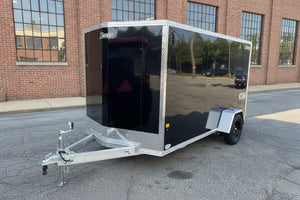 Enclosed Aluminum Cargo Trailer 6'x12' BLACK RAMP Alcom Xpress XLT Series Ron's Toy Shop, Inc.