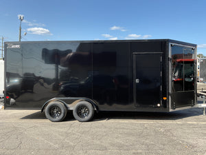 Enclosed SNOWMOBILE Trailer 7.4'x18' Black Black-Out RAMP High County Trailers
