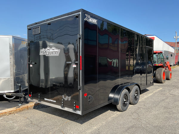 Enclosed SNOWMOBILE Trailer 7.4'x18' Black Black-Out RAMP High County Trailers
