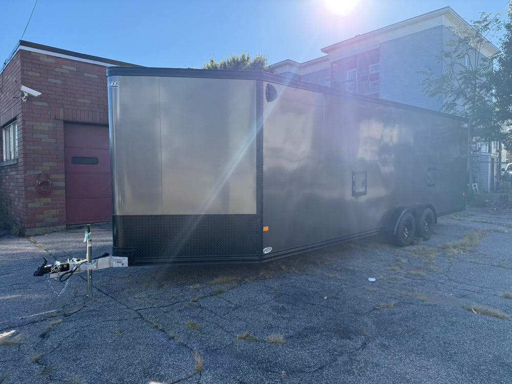 Enclosed SNOWMOBILE Trailer 7.4'x24' Charcoal Black Out  RAMP High County Trailers