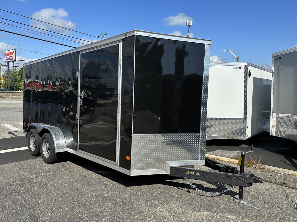 Enclosed Cargo Trailer 7x16+2'V BLACK RAMP Covered Wagon