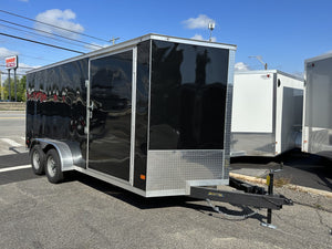 Enclosed Cargo Trailer 7x16+2'V BLACK RAMP Covered Wagon
