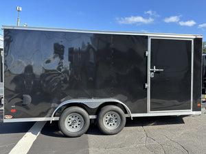 Enclosed Cargo Trailer 7x16+2'V BLACK RAMP Covered Wagon