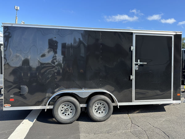 Enclosed Cargo Trailer 7x16+2'V BLACK RAMP Covered Wagon