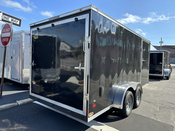 Enclosed Cargo Trailer 7x16+2'V BLACK RAMP Covered Wagon